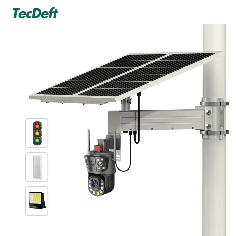 TecDeft Three Lens 4G Cctv Camera 12MP Bullet Wifi Security Solar System With Full Night Vision Auto ezviz solar camera