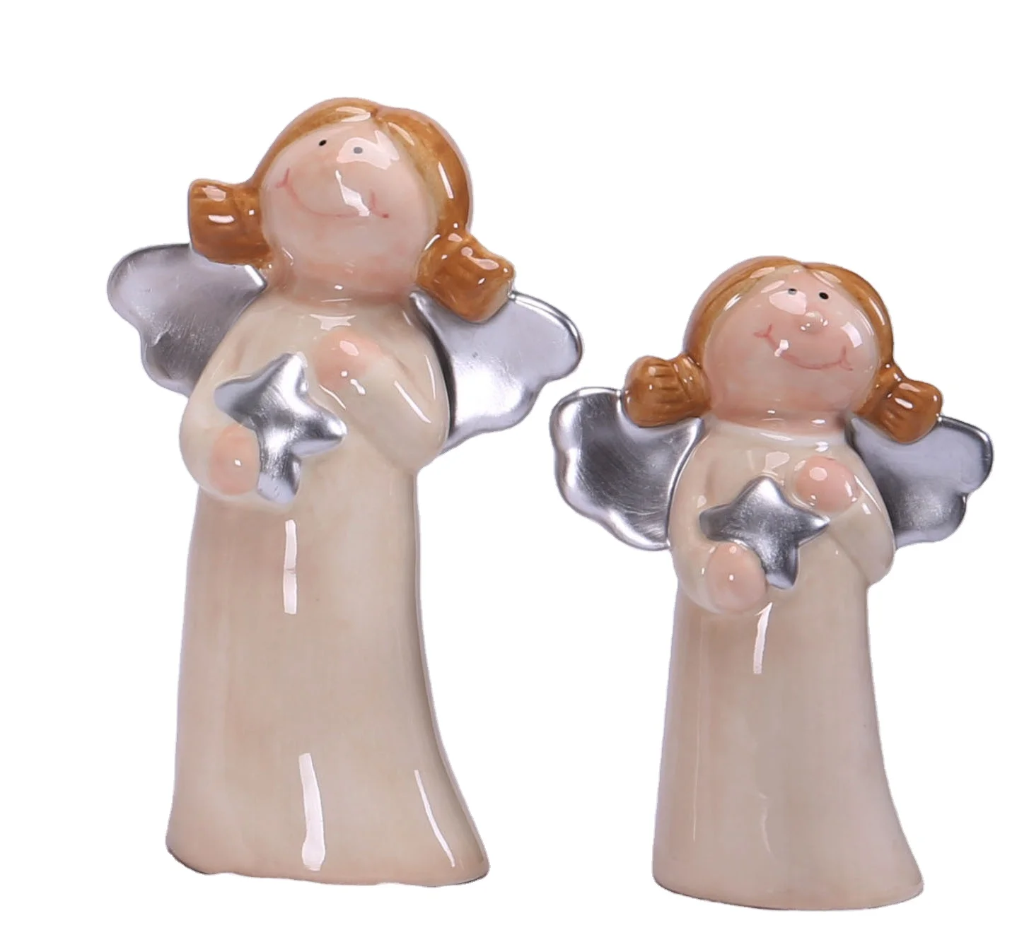 Small Ceramic Angel Figurines with Silver Wings Ceramic Sculpture Angel Home Decor Christmas Ceramic Angel Statue manufacturer