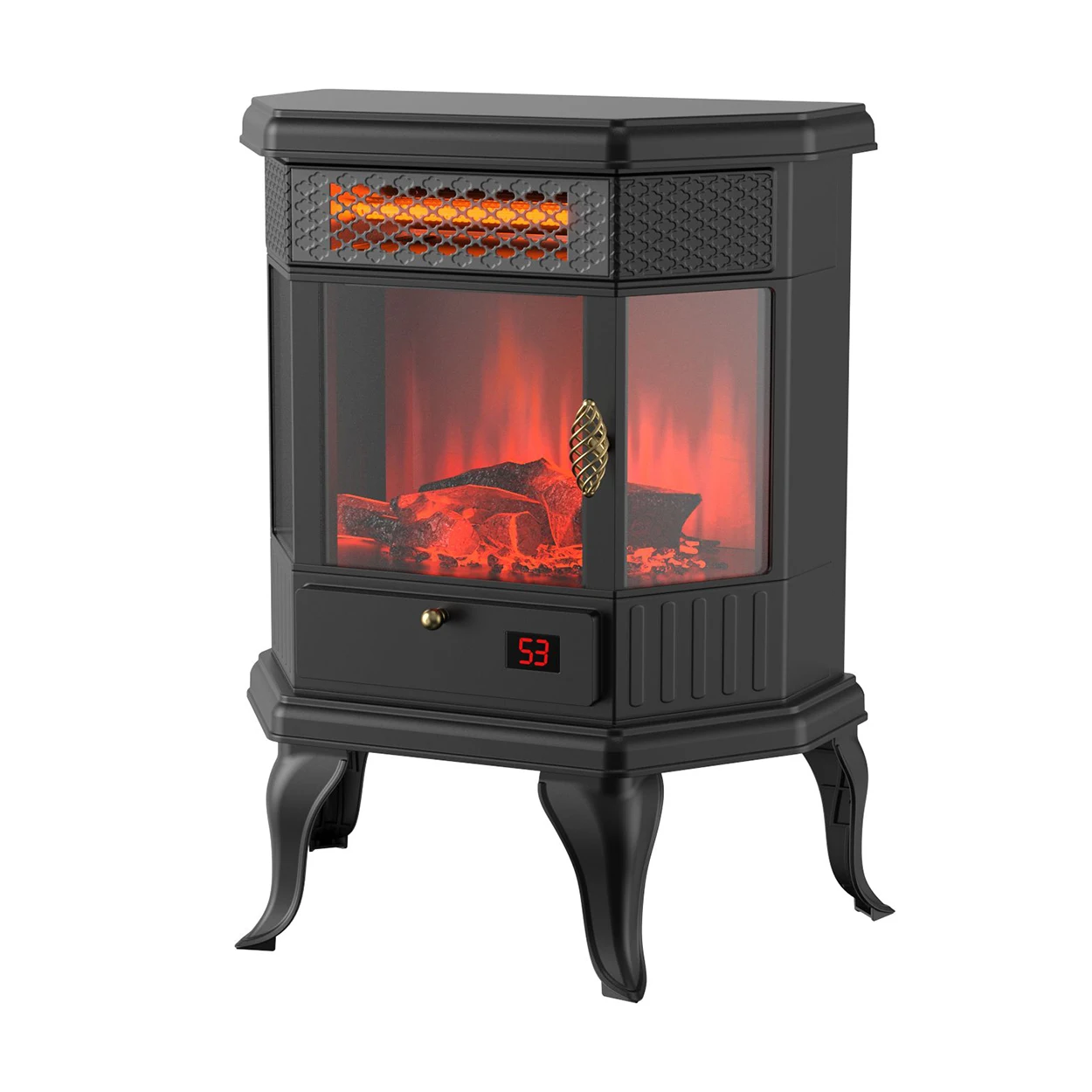 Infrared Heat Element Overheat Safety Shutoff Electric Fireplace Stove Space Heater With Flame Effect On Front Window