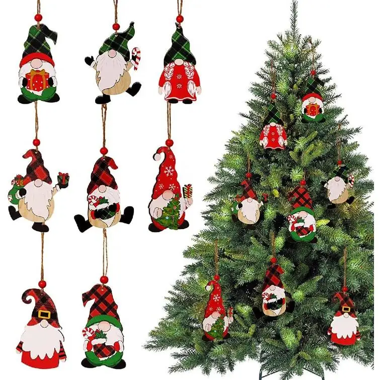 2022 Wooden Christmas Ornaments Gnome XmasTree Hanging Ornament Farmhouse Festival Decor Pendant Home Party Christmas Ornaments