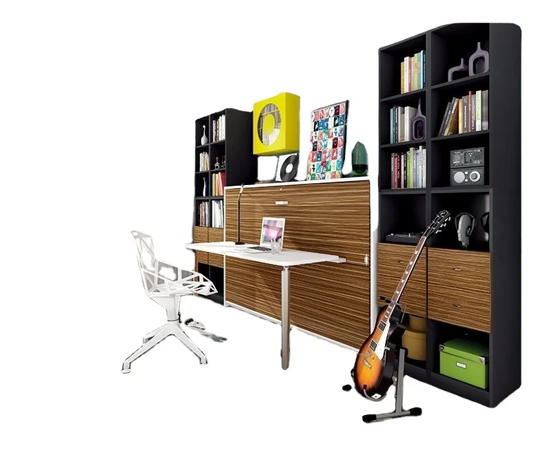 Folding murphy bed queen mechanism with desk horizontal