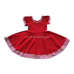 Christmas Kids Wear Clothing Red Casual Ruffle Dress Cotton Fabic Long Sleeve Baby Girls Snowflake Dresses