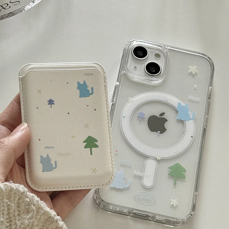 Magnetic Card Bag Phone Case Wallet For Leather Card Bag Iphone 14 13 12 Pro Max Plus XR XS MAX Back Sticker Card Holder