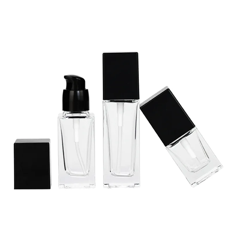 Beautiful empty 30ml cosmetic glass lotion bottles with pump dispenser