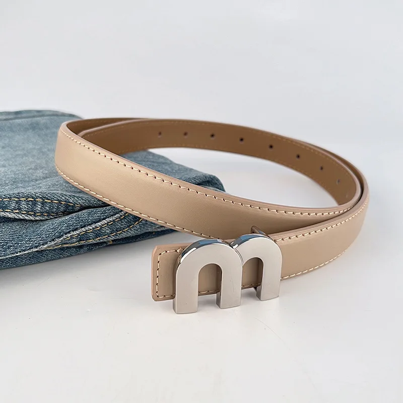 Luxury Letter M Letter Full Leather Belt Newest Designer Genuine Leather Waist Belt Silver Buckle Wholesales