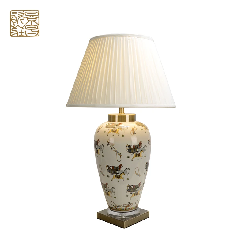Chinese modern home decoration office hotel restaurant led desk lamp reading porcelain ceramic table lamp