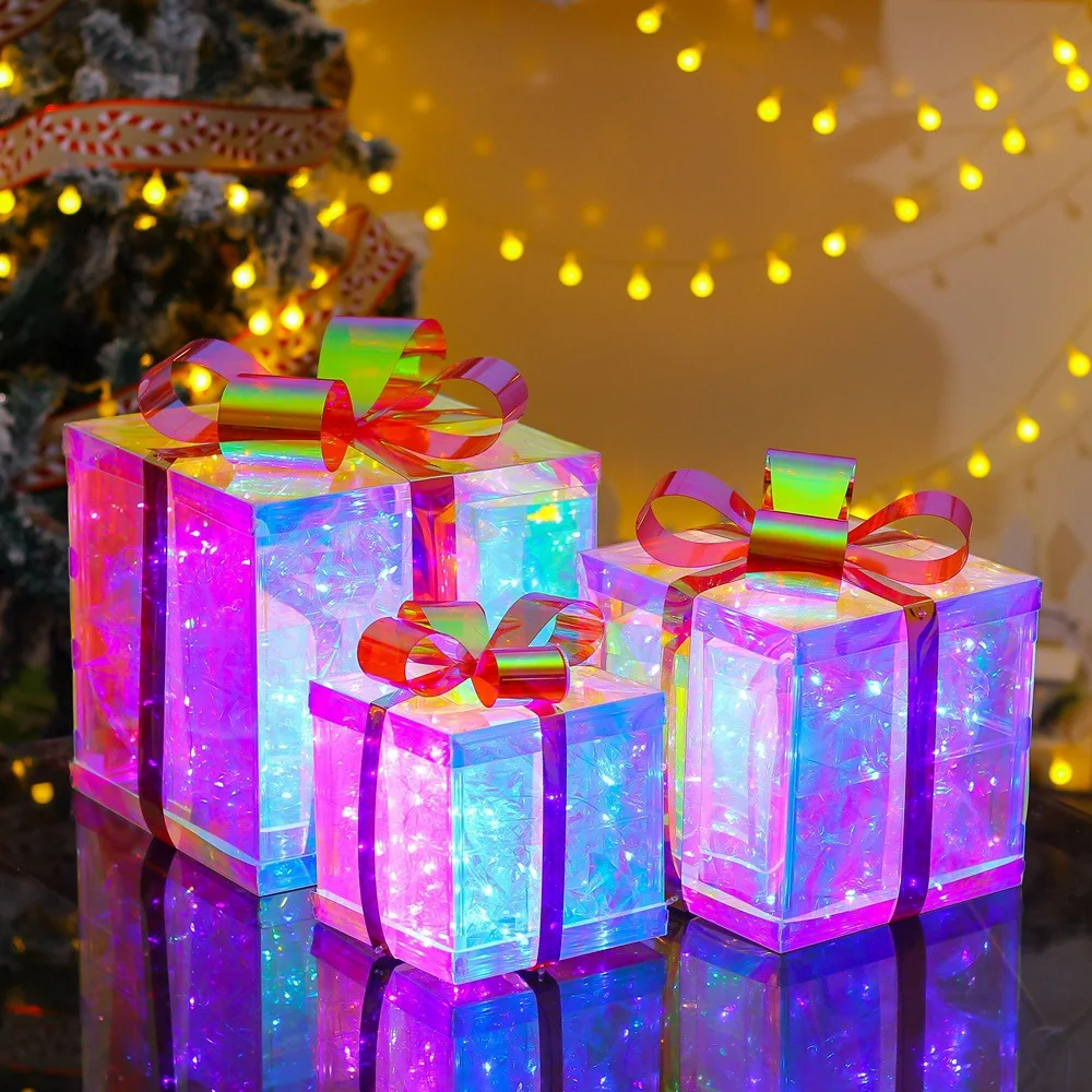 Fancy Quality Unique Christmas Decoration Gift Boxes  LED Light Christmas Gift Box Set
