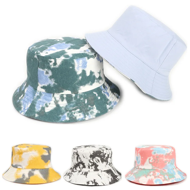 European Fashion Tie Dye Double Sided Bucket Hat Personalized Men Women Hat Outdoor Travel Cotton Fisherman Hat