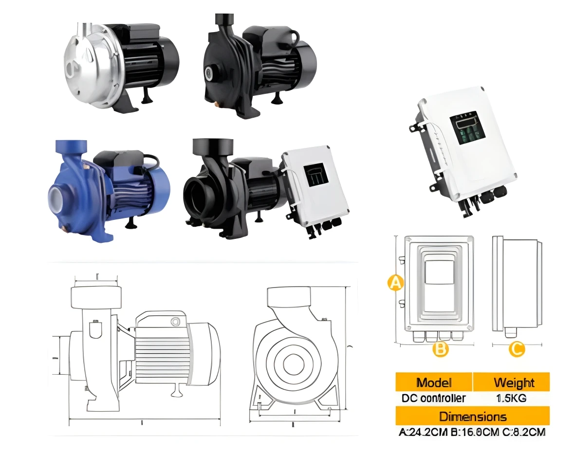 1200W Lar Flow Panel Solar Water Pump Booster Submersible 48V 10000 Litre per Hour for Irrigation Deep Well for Swimming Pools
