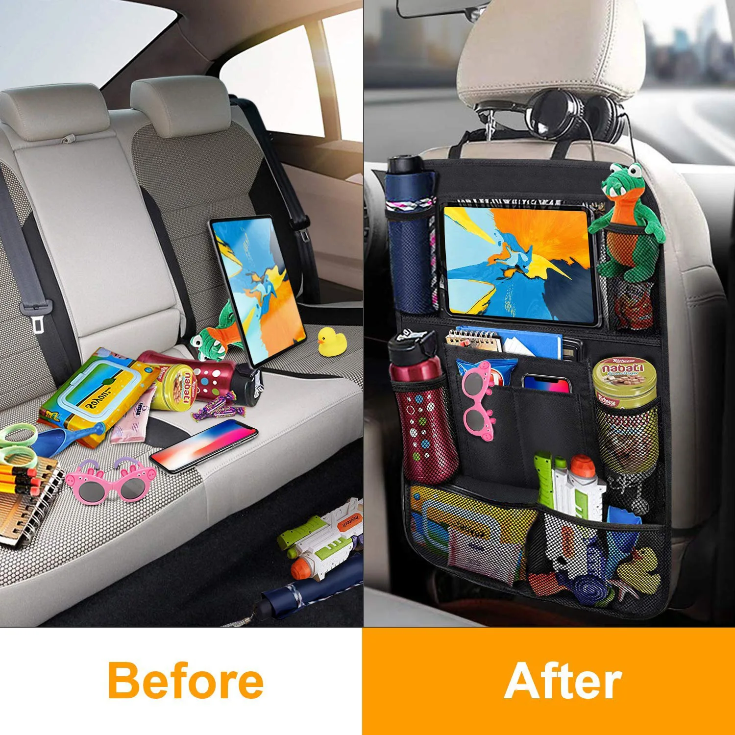Backseat Car Organizer Kick Mats Back Seat Protector with Touch Screen Tablet Holder Back Seat Organizer for Kids