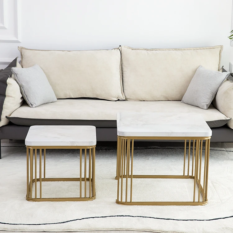 Most Popular Rose Gold Metal Square Nested Wooden Top Coffee Table 2 Set