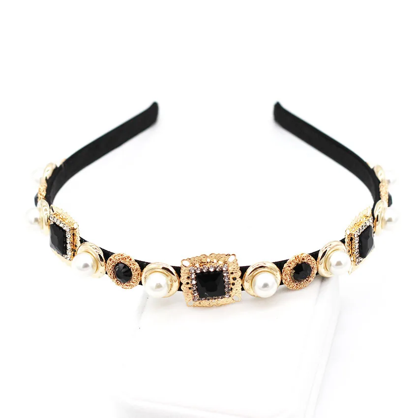 Женский обруч для волос в стиле барокко, простой многоцветный обруч для волос в стиле ретро, с квадратным жемчугом, металлический обруч для невесты, аксессуары для волос