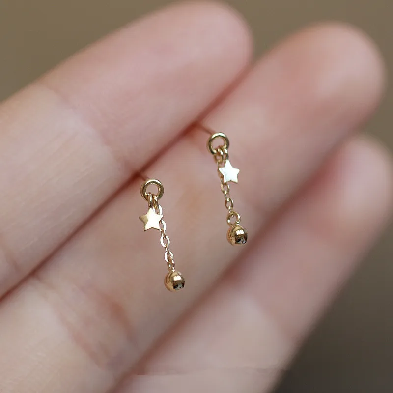 New 925 sterling silver tiny 18k gold chain five-pointed star earrings gold chain dangle earrings for women ball drop earrings