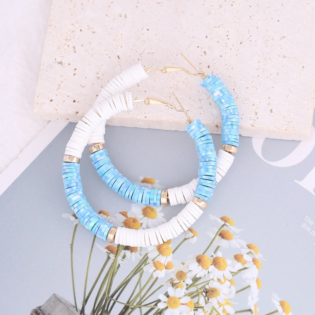 New Arrival Custom Polymer Clay Earrings 60mm Bohemian Earrings Gold Hoop Earrings for Women