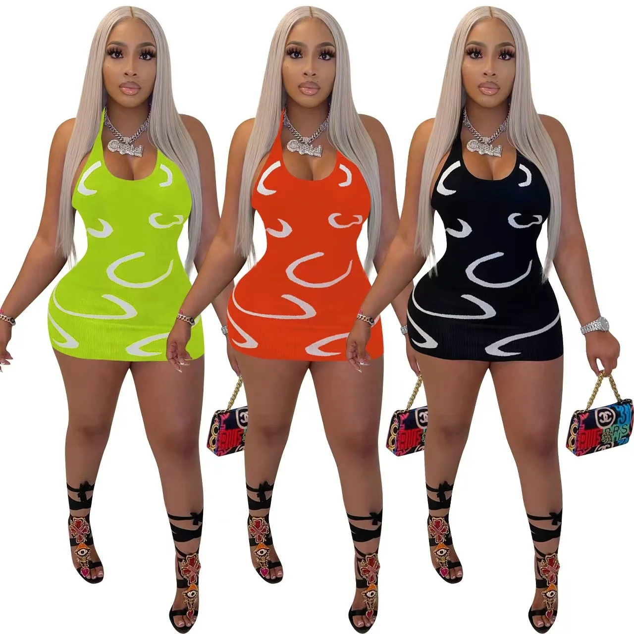 Most Popular Products 2023 Print Sexy Summer Women Clothes Fashionable Lace-Up Dress Bodycon Mini Dress