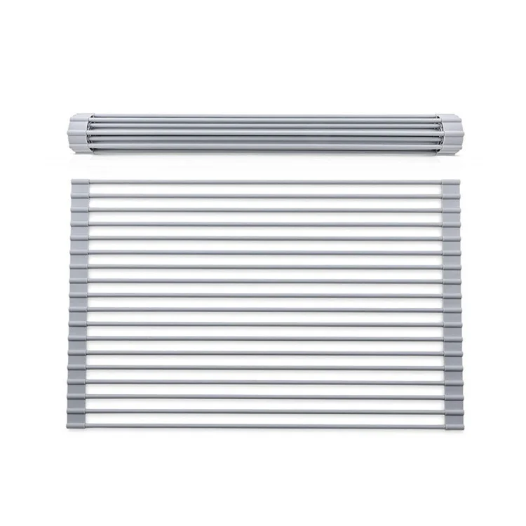 Roll Up Silicone Kitchen Stainless Steel Plastic Drain Basket rainer Folding Dish Drying Sink Rack