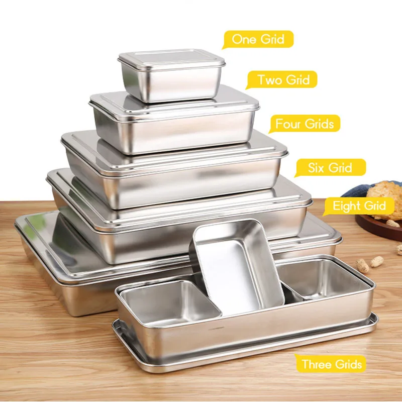 Kitchen 201/304 Stainless Steel Organizer Storage Seasoning Boxes Set Japanese-style Food Display Box with Lid