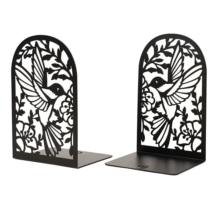 Wholesale Simple Wire Ceramic Rainbow Bamboo Astronaut Geometric Office Anime Black Metal Bookends  for Home Office Decor