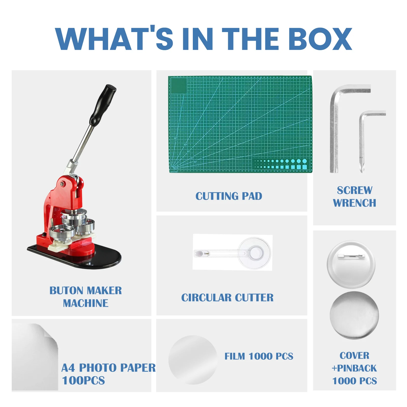 Button Press 25mm DIY Round 1Inch Pin Button Maker Machine Kit with 1000pcs Button Parts and Paper Cutter