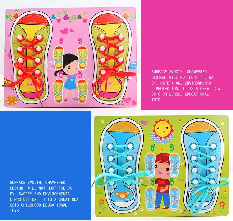 Wholesale Learning 3+ Years Age Tie Shoelaces Learning Toys Wooden Baby Toys For Kids Early Educational