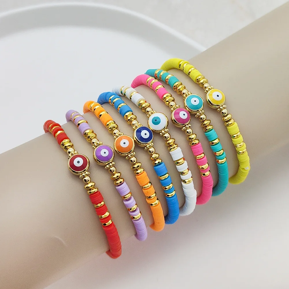 7 designs Turkish colorful Polymer Clay Disc Beads Charms Eye Bracelets for Women Summer Beach Jewelry Plant BOHEMIA