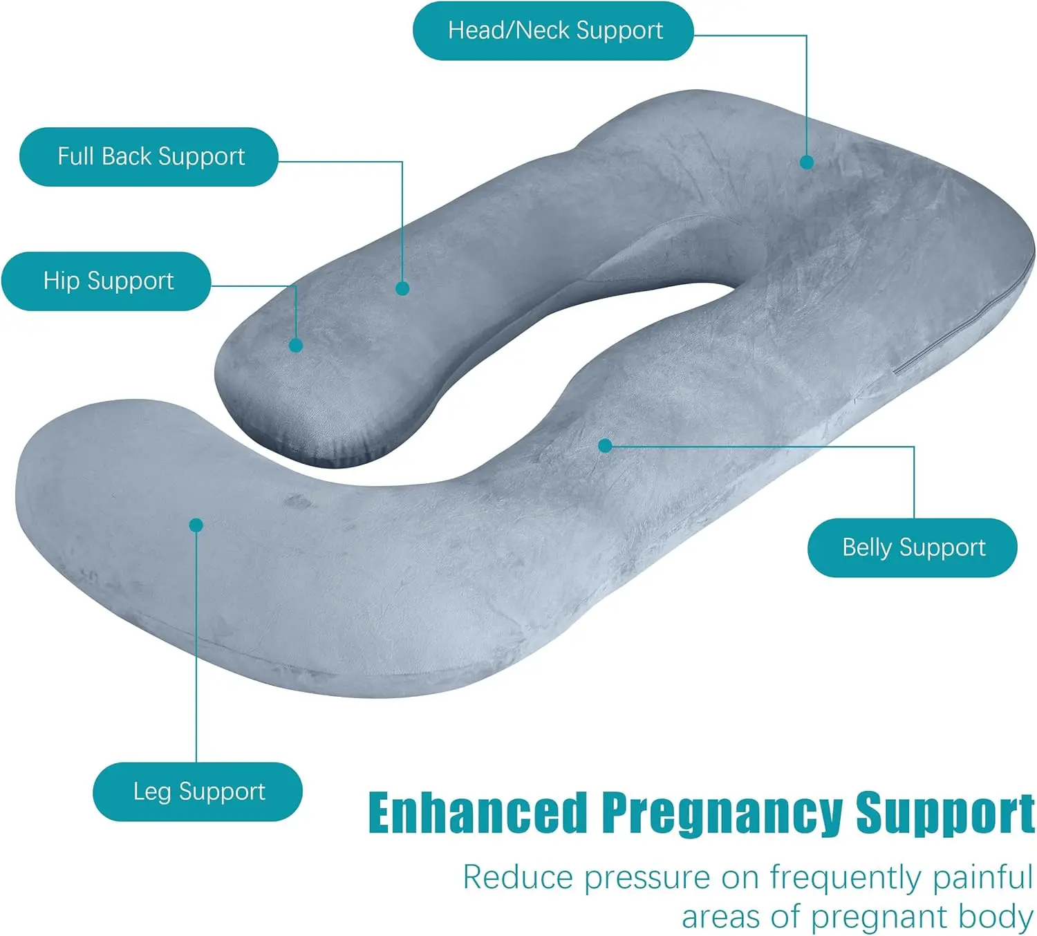 57 Inch Grey Pregnancy Pillows Soft U-Shape Maternity Pillow with Removable Cover Full Body Pillows for Adults Sleeping