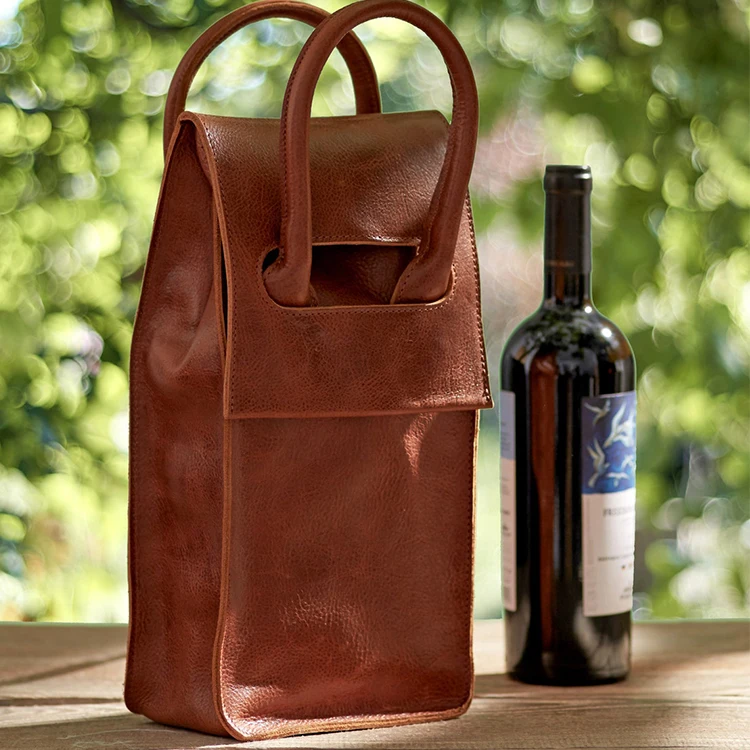Leather Bag For 2 Bottles Leather Bottle Carrier Wine And Whiskey Gift Hygge Wine Pouch With Handles And Dividers Inside