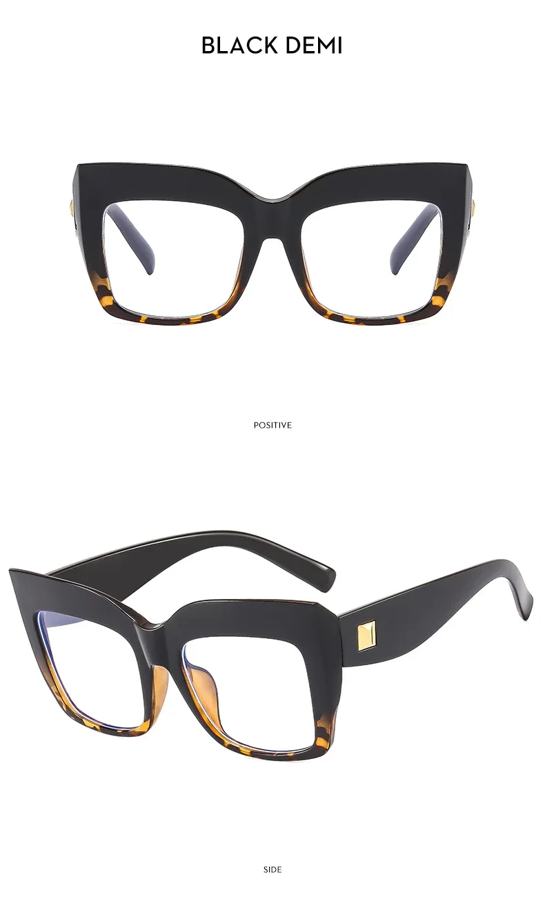 076 Fashion Large Frame Anti-Blue Light Plastic Glasses Square Frame Cat Eye Custom Prescription Eye Glasses Women Optical