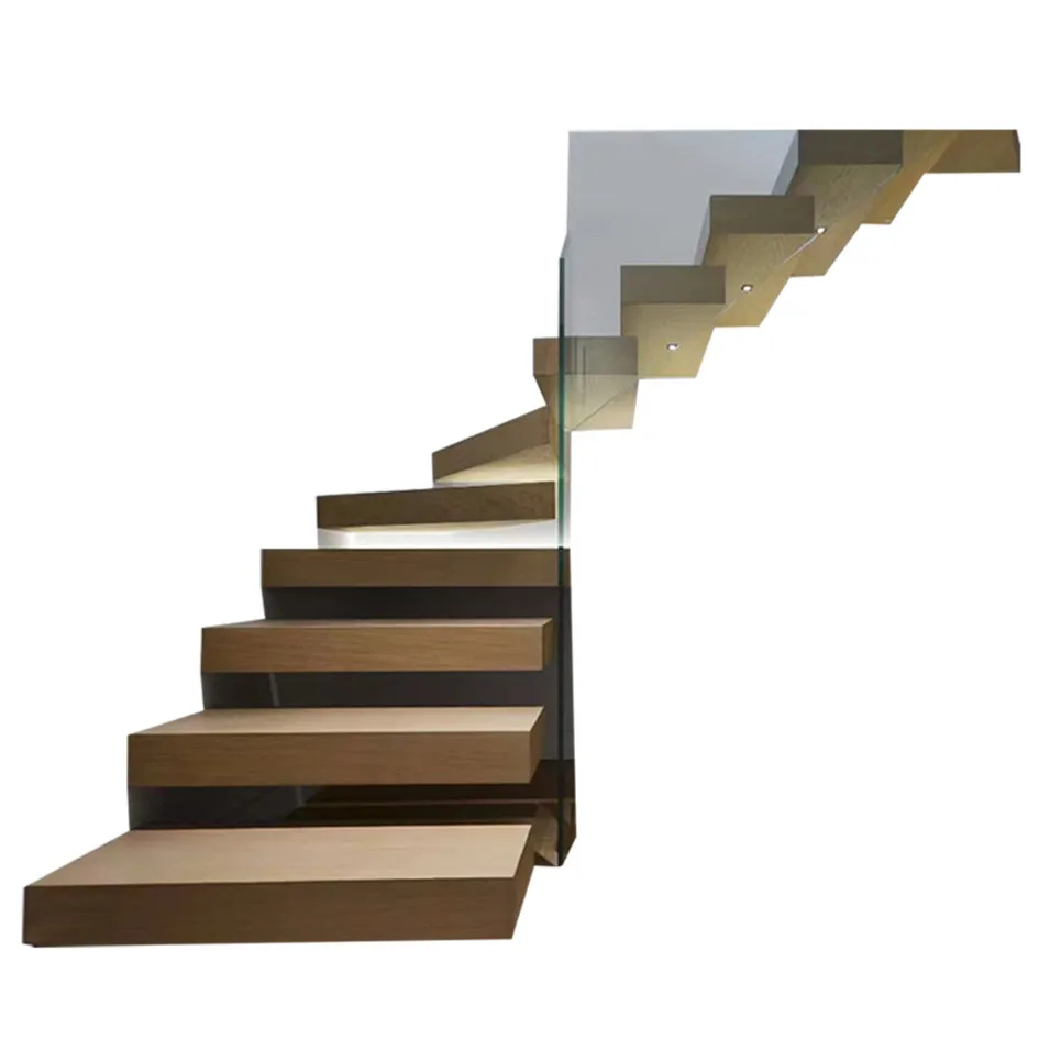 Discount On Sale Indoor Decorative Floating Stairs Design  LED Lighting  Glass Railing Cantilever Staircase Wooden Escalier