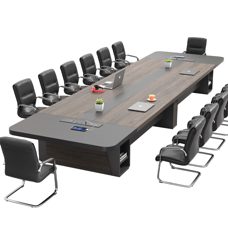 High-End Luxury Office Furniture Modern Wooden Meeting Table Chair Set for School Meeting Room Reception Desk Wood Panel Style