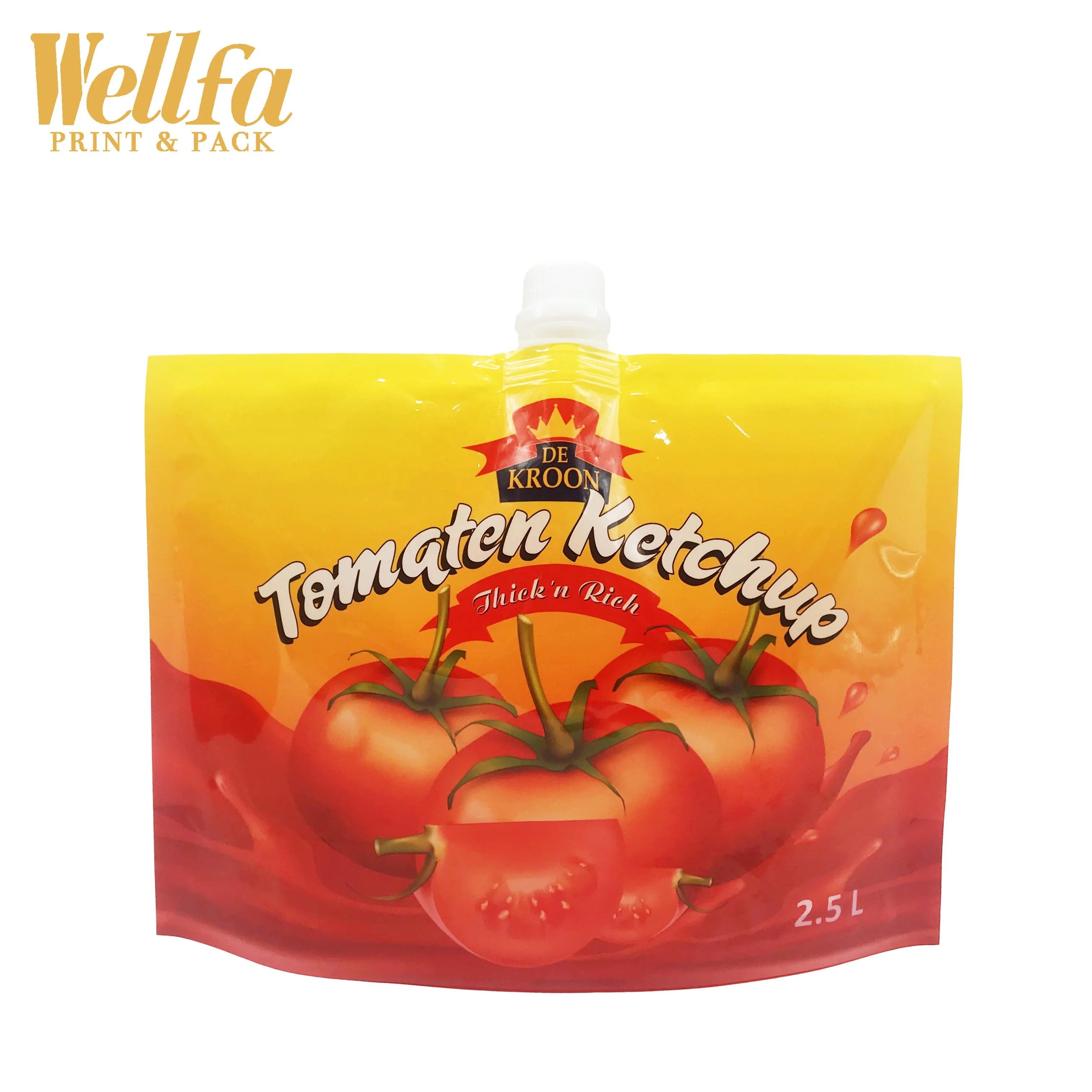 2.5L Custom Printed Stand Up Food Grade Reusable Doypack Nozzle Filler Ketchup Sauce Package Bag Tomato Paste Spout Pouches