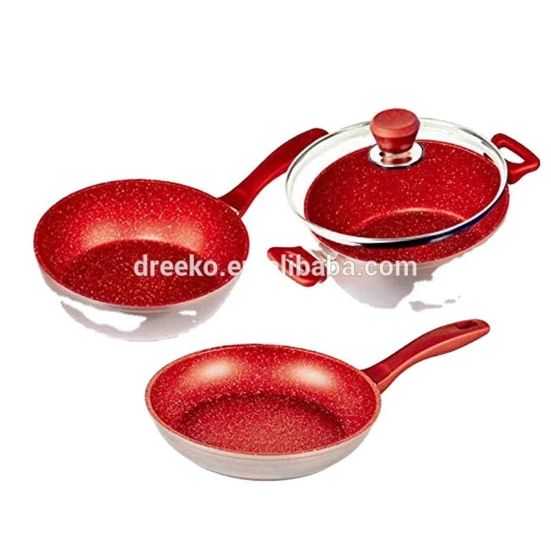 4-Pcs Red Flavour Stone Grande Cookware Non-stick Korea Cookware Set