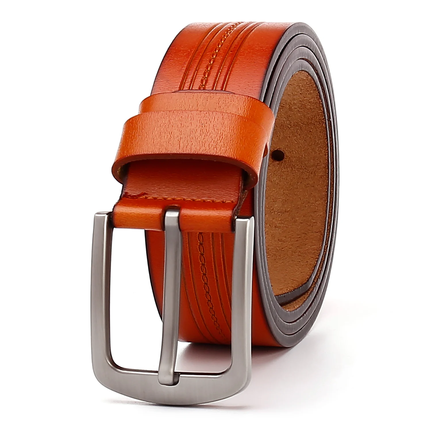 Customized Emboss Logo Factory Wholesale Leather Belt Comfortable Style Men Pin Buckle Genuine Cowhide Leather Belt