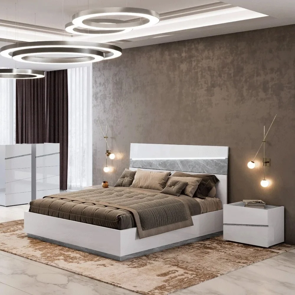 Nova Modern White Double Super king LED Bed Frame With Storage