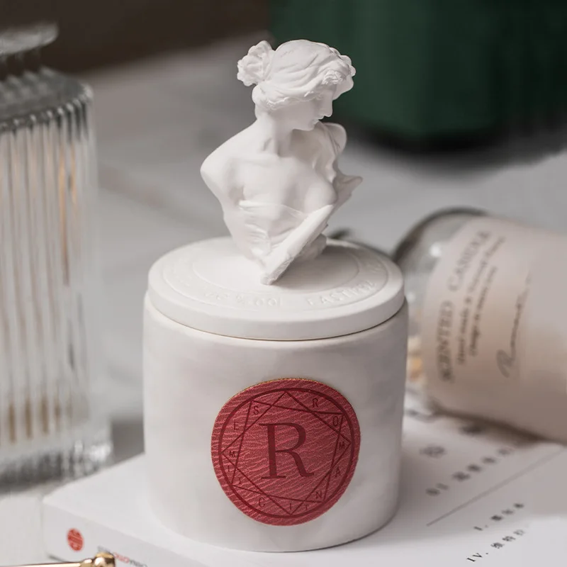 100% natural coconut wax gypsum statue jar with lid personalized aromatherapy candle special fragrance for home decoration