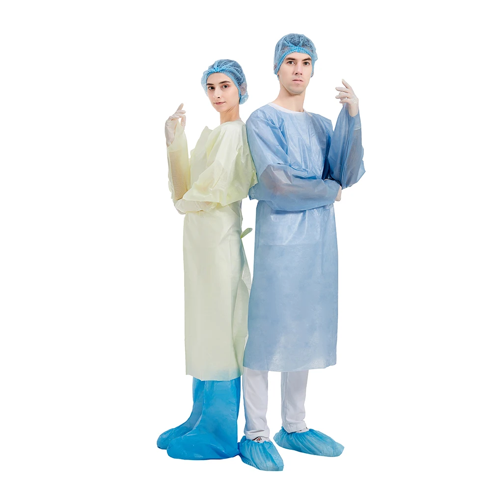 Haixin Group surgical cpe gown smms sms gown PE coated 510 K aami level 2 disposable gown disposable