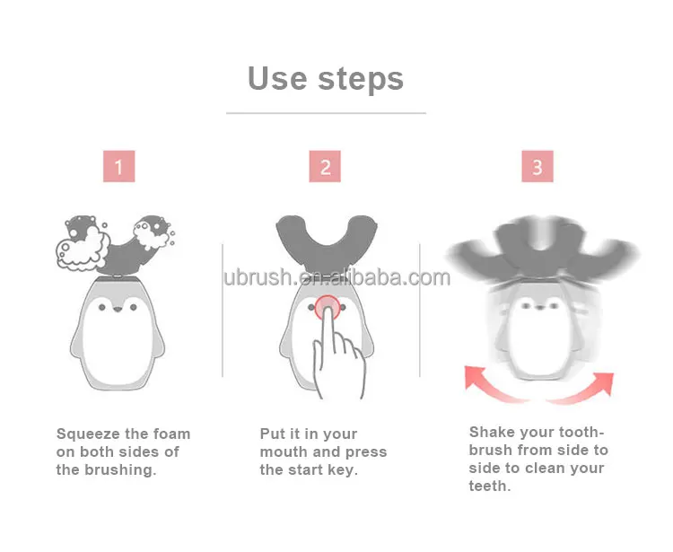 creative 360 degree flashing cartoon  u-shaped children u shape baby silicone toothbrush