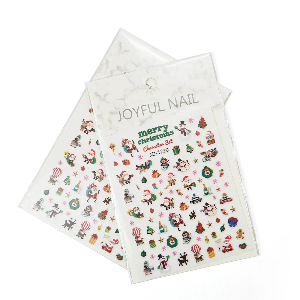 Factory Price Christmas Cartoon Nail Art Sticker Decals 3D Nail Art Transfer Stickers Nail Extension Gel Art Decorations