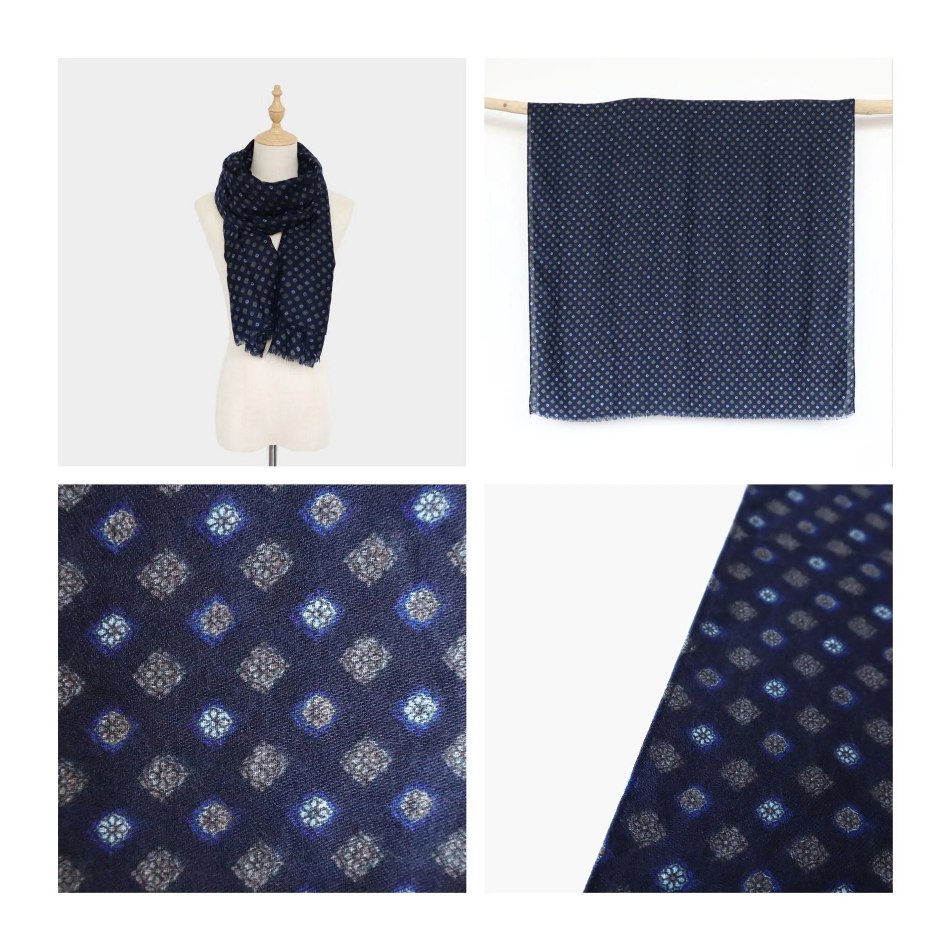 Navy color men luxury suit scarf printed style man soft spring autumn neck scarves light weight long size tie scarves