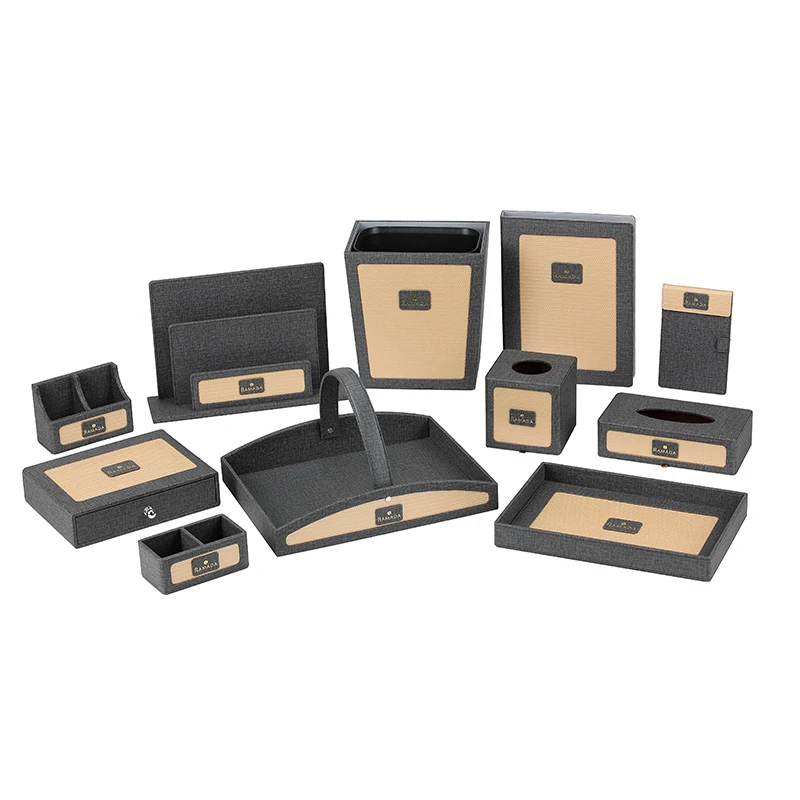 2021 new lower moq orange gray pu leather tray guest directory folder spa supplies 5 star hotel supplies