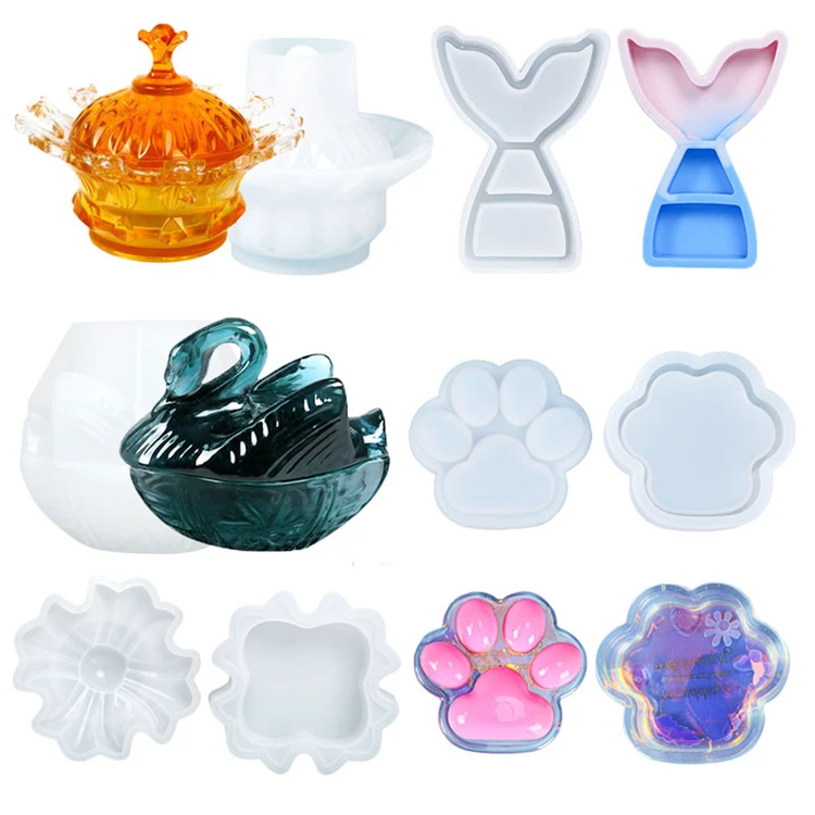 HomesunMultiple Styles Large Jewelry Storage Box Silicone Resin Molds for Epoxy Resin, Candle, Soap, Cup Mat, Home Decoration