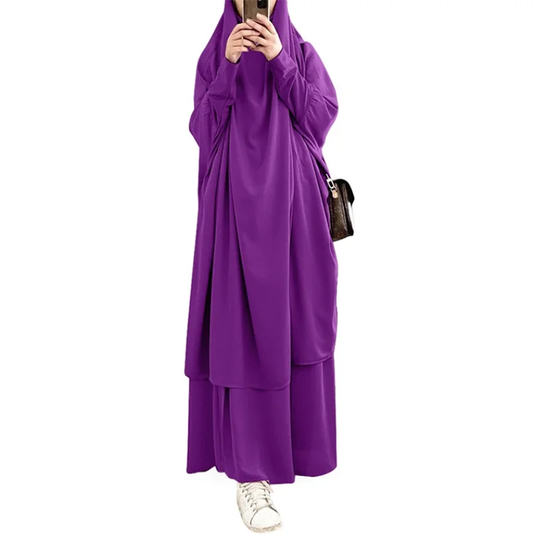 Factory wholesale new European and American big swing solid color robe dress muslim traditional dress 2 piece islamic clothing