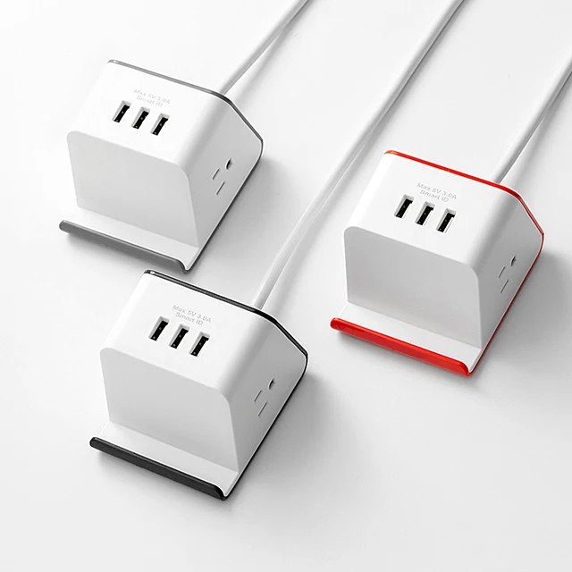 Travel Modern Multifunction Us Type 2 Ac Outlet 3 Usb Ports 3.0A Desktop Power Strips Surge Protector For Office And Home Black