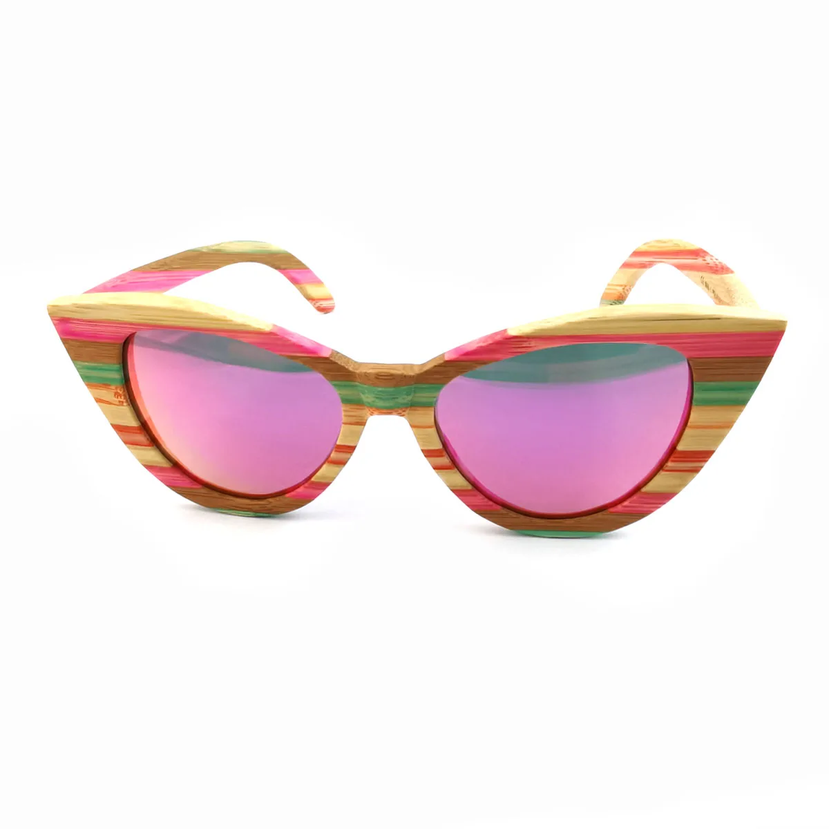 Fashion cat eye style mirror polarized lenses colorful wood sunglasses for women with gift bamboo cases