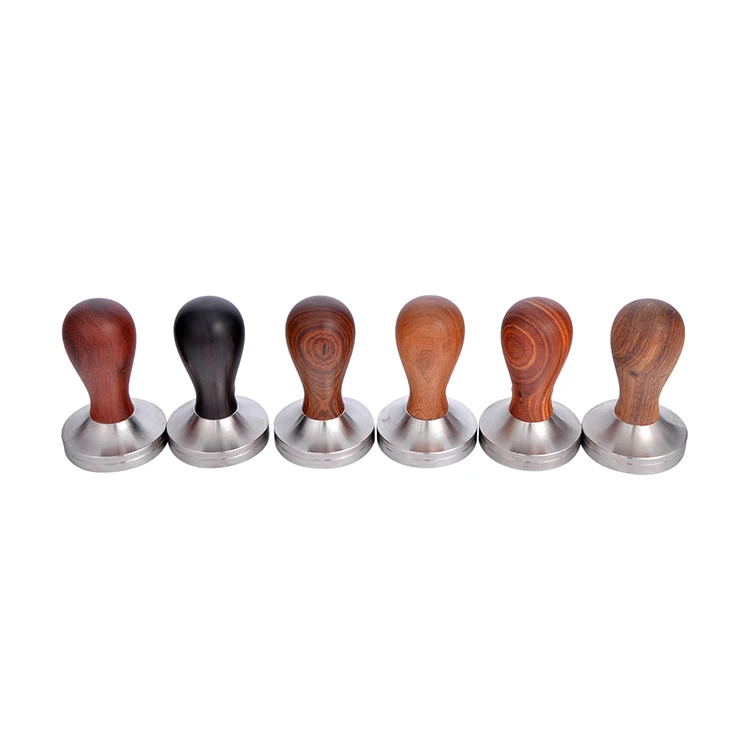 Custom Logo 51mm 53 mm 58mm stainless steel 304 Espresso accessories Coffee Tamper with wood handle