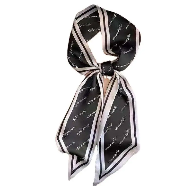 Live broadcast hot style 2021 autumn new silk bevel silk scarf female printing streamer positioning small scarf head rope tied