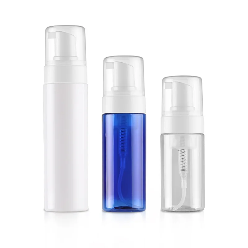 China manufacture White Blue PET Plastic  Cosmetic Liquid Soap dispenser with Foam Pump Bottle
