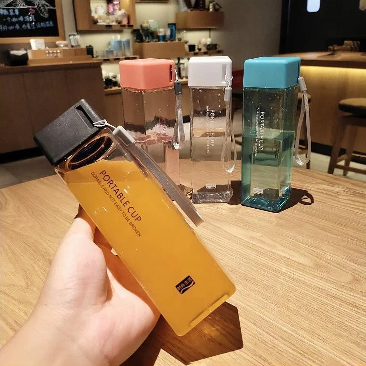 Wholesale Eco Friendly Reusable Square Travel Sports Bpa Free Plastic Water Bottles With Rope Customised Bottle Water