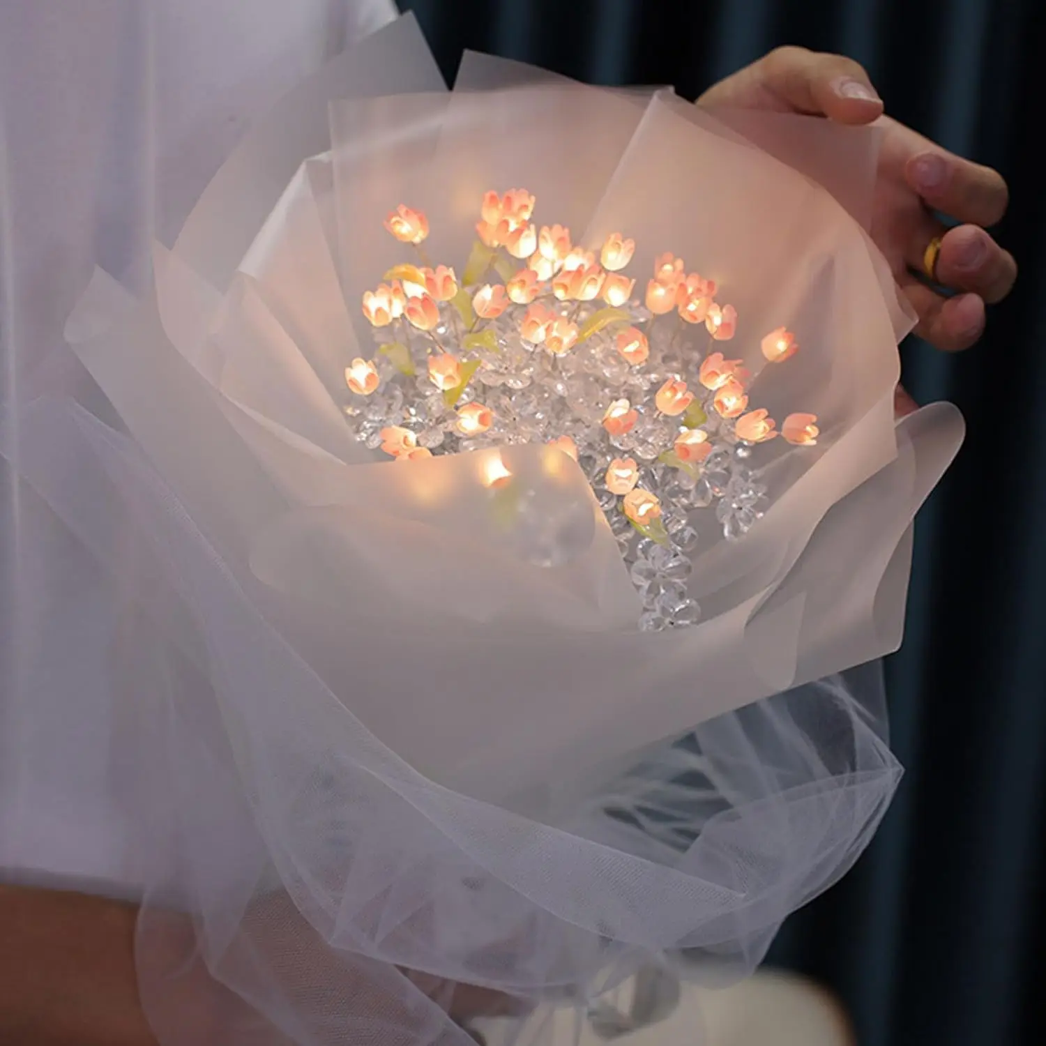 Home Decoration Tulip Glowing Bouquet with Light LED Forever Acrylic Artificial Flowers DIY Handcraft Tulip Bouquet Night Light