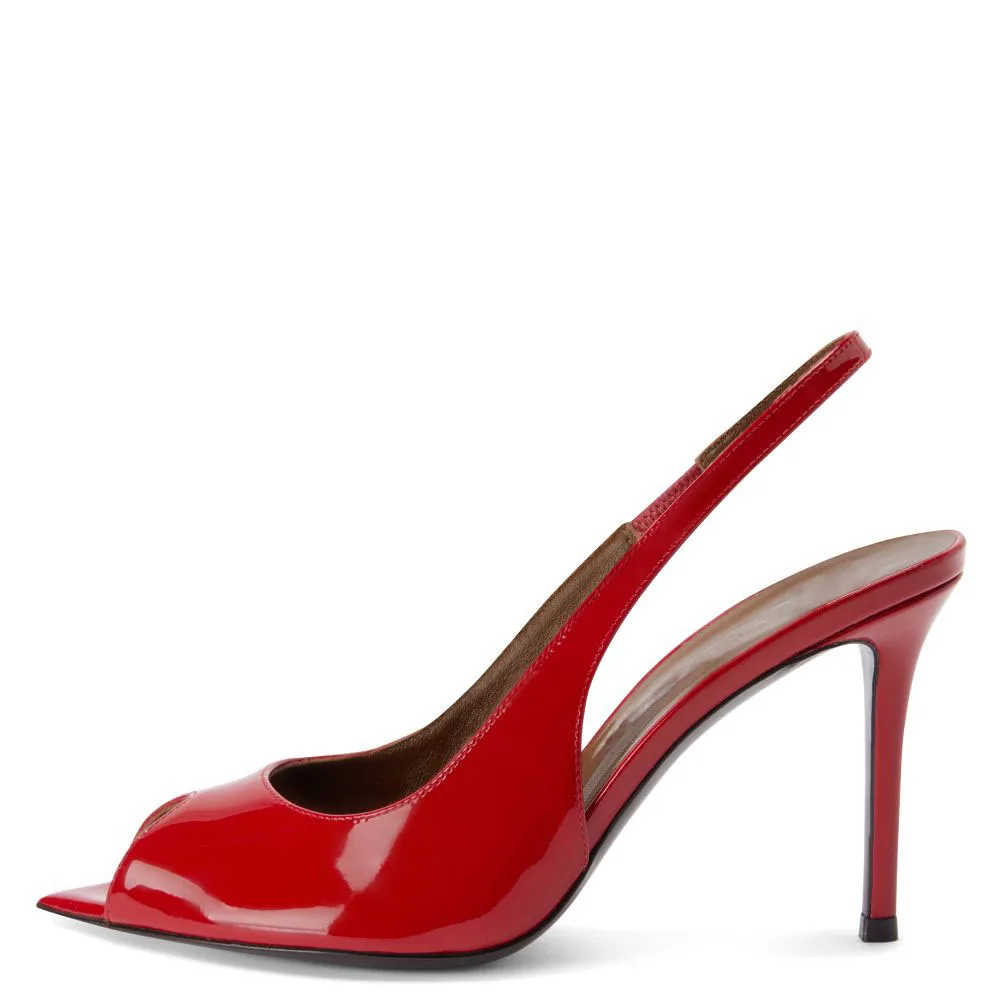 Plus Size Custom Manufacturer Designer Pointy Open Peep Toe Slingback High Heels Pump Shoes Red Black